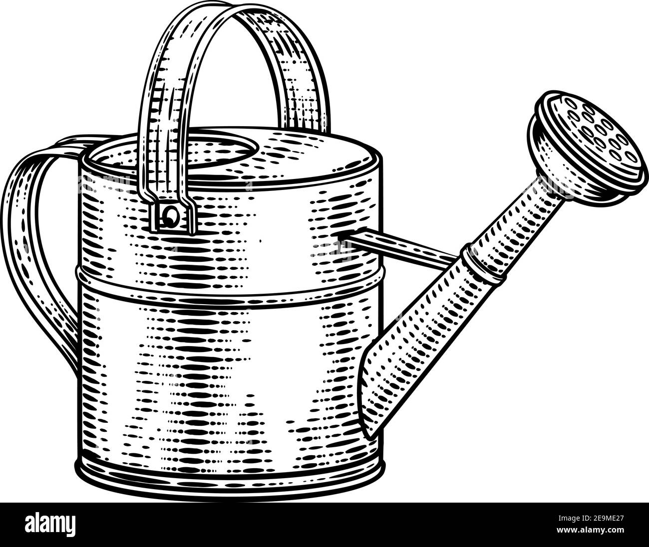 Giardino annaffiatura lattino Giardinaggio strumento vintage Woodcut Illustrazione Vettoriale