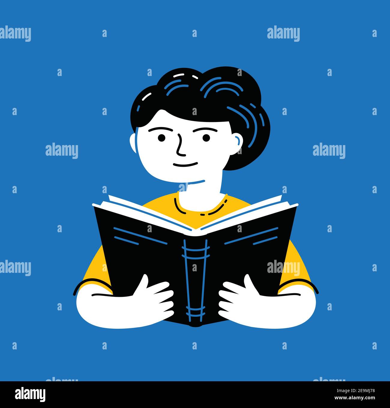 Libro di lettura della ragazza. Istruzione, illustrazione vettoriale del concetto scolastico Illustrazione Vettoriale