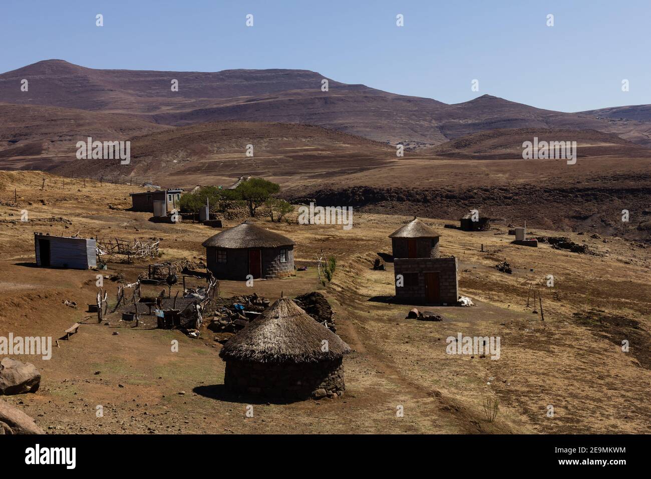 Paesaggio montuoso, Regno del Lesotho, Africa Foto Stock