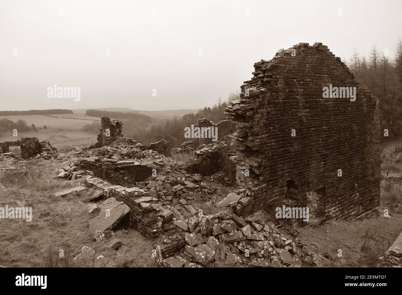 Una passeggiata bagnata e selvaggia in cima a brughiere inglesi in cattive condizioni atmosferiche, immagini atmosferiche di moody Foto Stock