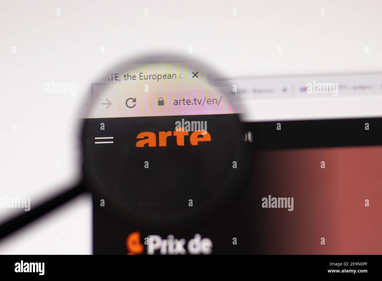 Los Angeles, USA - 1 febbraio 2021: Pagina del sito web Arte. Arte.tv logo sul display, editoriale illustrativo Foto Stock