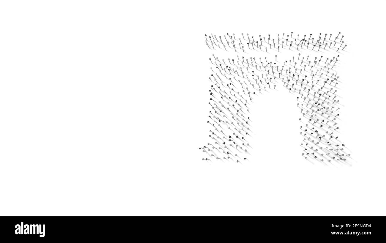 rendering 3d di unghie in forma di simbolo di vittoria arco con ombre isolate su sfondo bianco Foto Stock