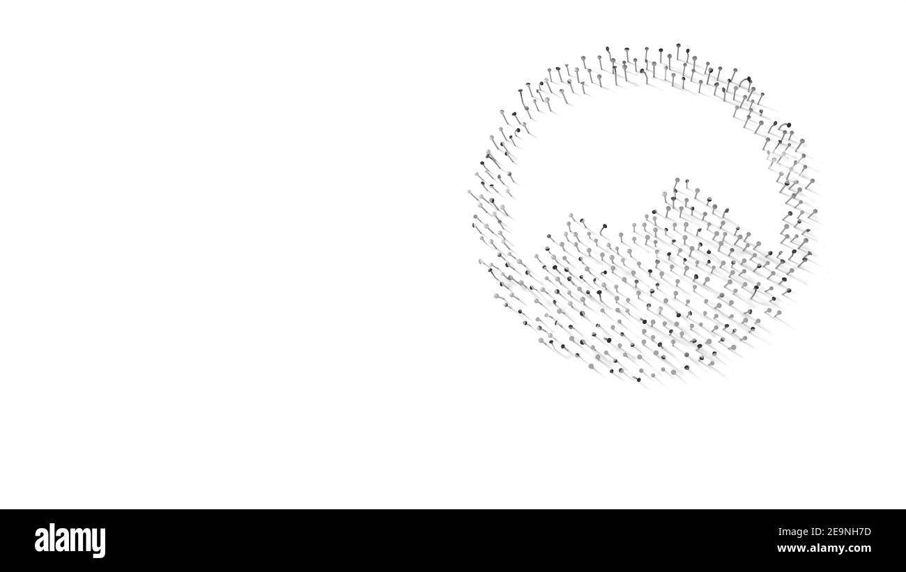 rendering 3d di unghie a forma di simbolo di cerchio con montagne all'orizzonte con ombre isolate su sfondo bianco Foto Stock