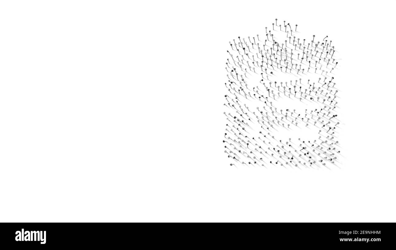 rendering 3d delle unghie a forma di simbolo della clipboard elenco con tre linee con ombre isolate su sfondo bianco Foto Stock
