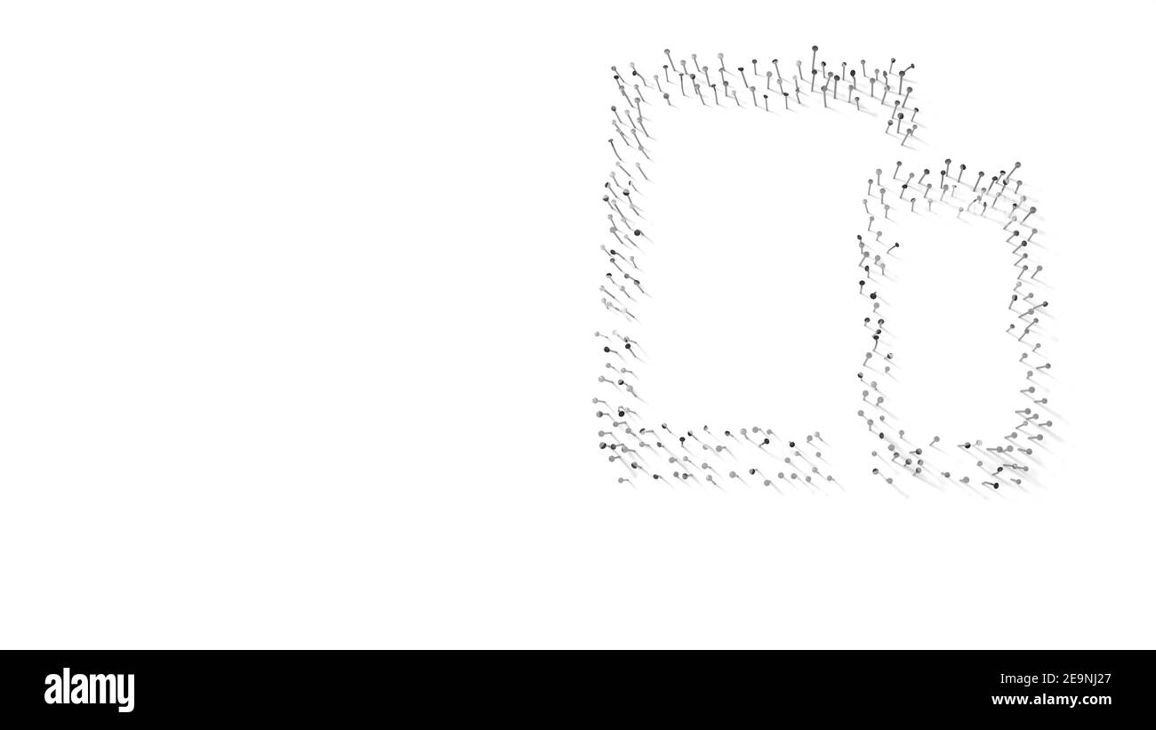 rendering 3d delle unghie a forma di simbolo della tavoletta e telefono cellulare con ombre isolate su sfondo bianco Foto Stock