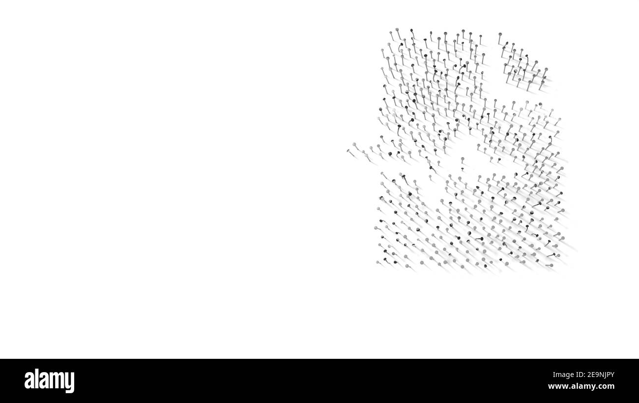 rendering 3d di unghie a forma di simbolo di carta con angolo piegato e curva dell'impulso cardiaco con ombre isolate su sfondo bianco Foto Stock