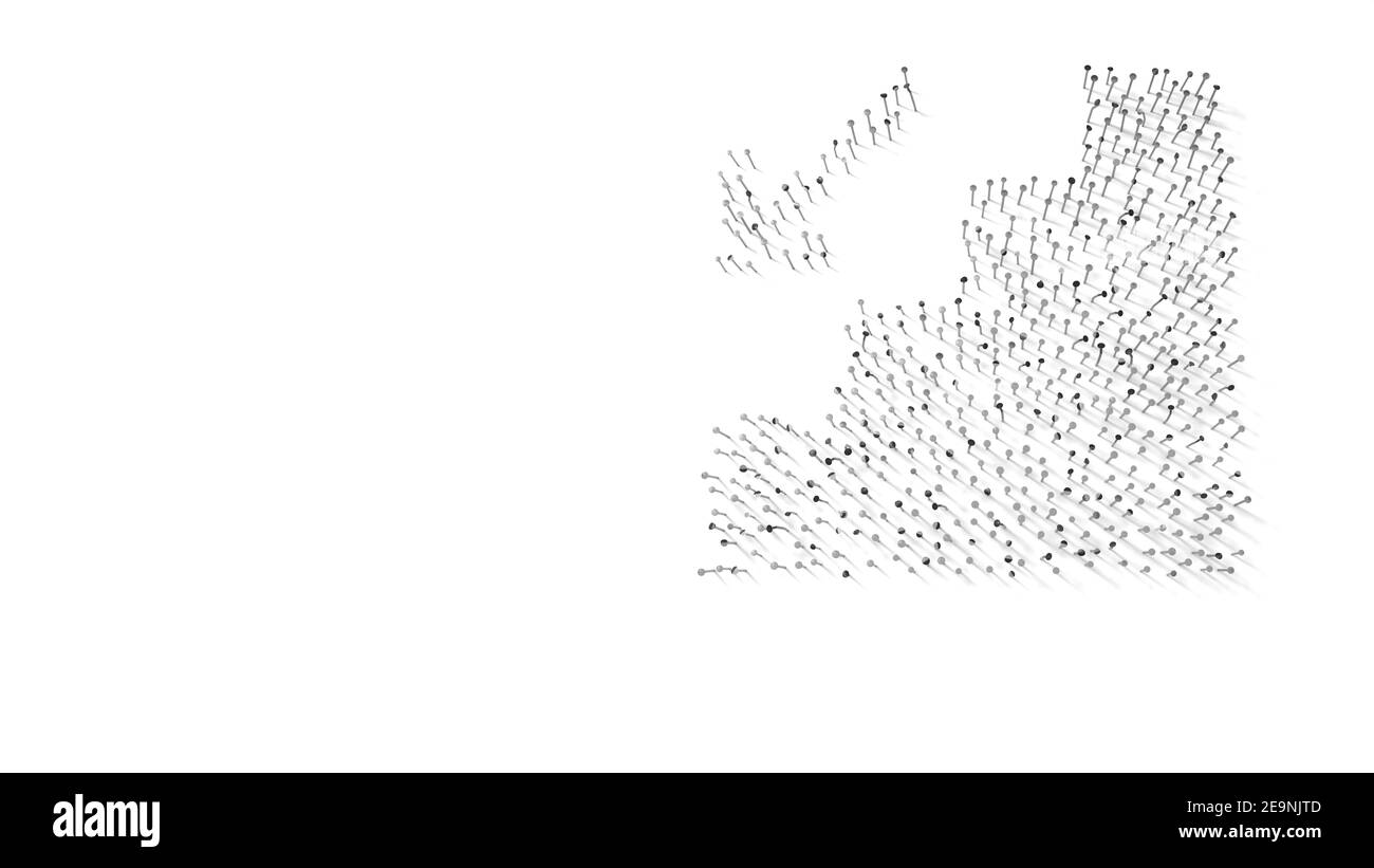 rendering 3d di chiodi a forma di simbolo di scale con freccia giù con ombre isolate su sfondo bianco Foto Stock