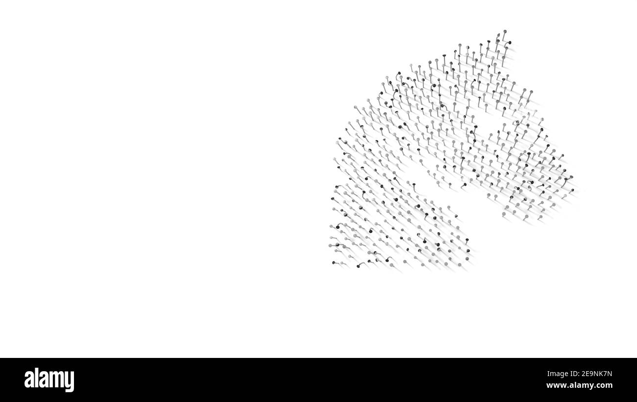 rendering 3d di unghie a forma di simbolo di cavallo testa con ombre isolate su sfondo bianco Foto Stock