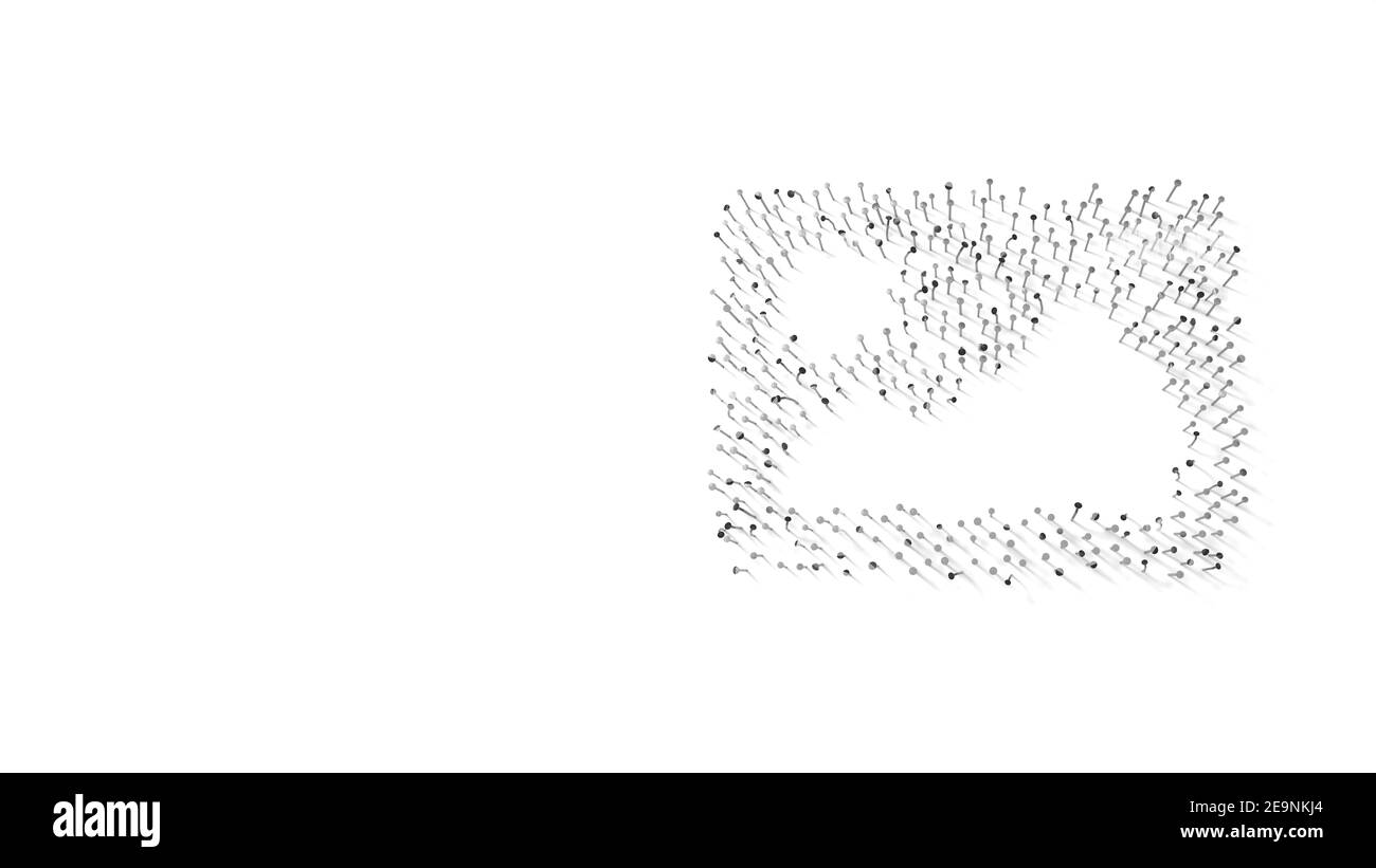 rendering 3d delle unghie a forma di simbolo dell'immagine con montagne e sole con ombre isolate su sfondo bianco Foto Stock