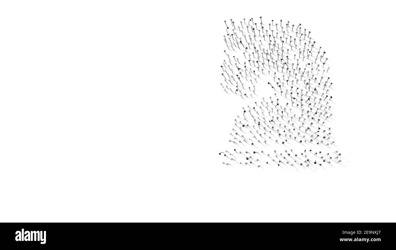 rendering 3d di unghie a forma di simbolo di scacchi figura di cavaliere con ombre isolate su sfondo bianco Foto Stock