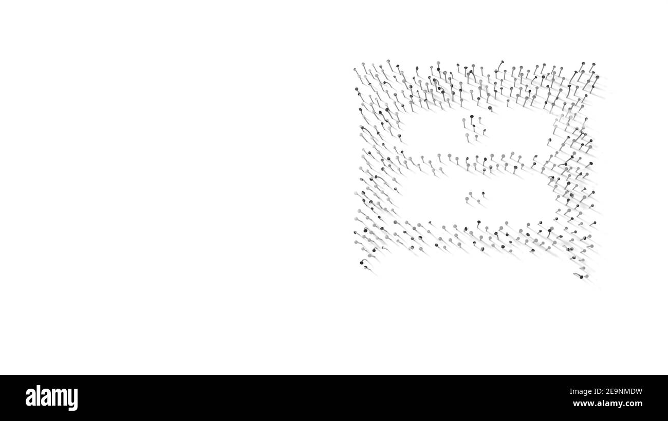 rendering 3d delle unghie a forma di simbolo del monitor al posto letto tavolo con due shelfs con ombre isolate su sfondo bianco Foto Stock