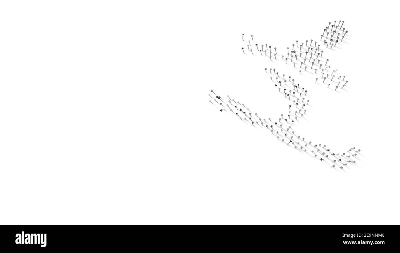 rendering 3d di unghie in forma di simbolo di sci figura con ombre isolate su sfondo bianco Foto Stock