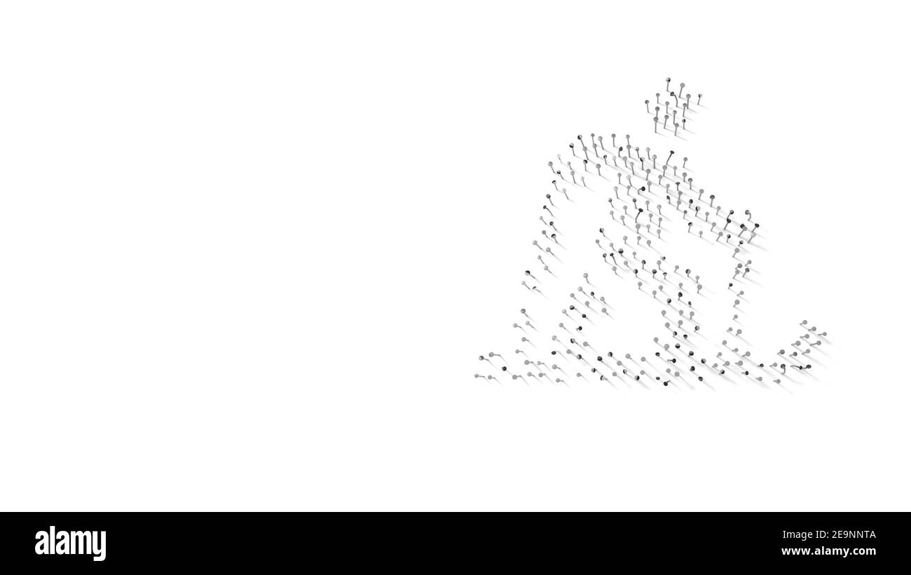 rendering 3d di unghie in forma di simbolo di sci Figura nordica con ombre isolate su sfondo bianco Foto Stock