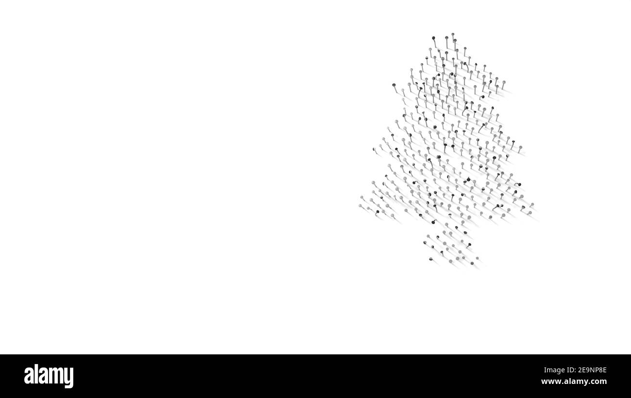 rendering 3d di unghie a forma di simbolo di conifere albero con ombre isolate su sfondo bianco Foto Stock