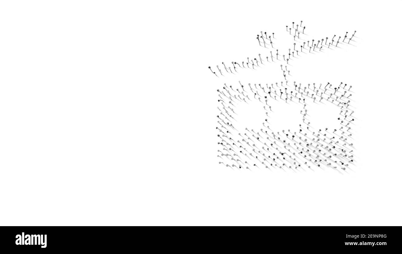 rendering 3d di chiodi a forma di simbolo di tram dalla vista laterale con ombre isolate su sfondo bianco Foto Stock