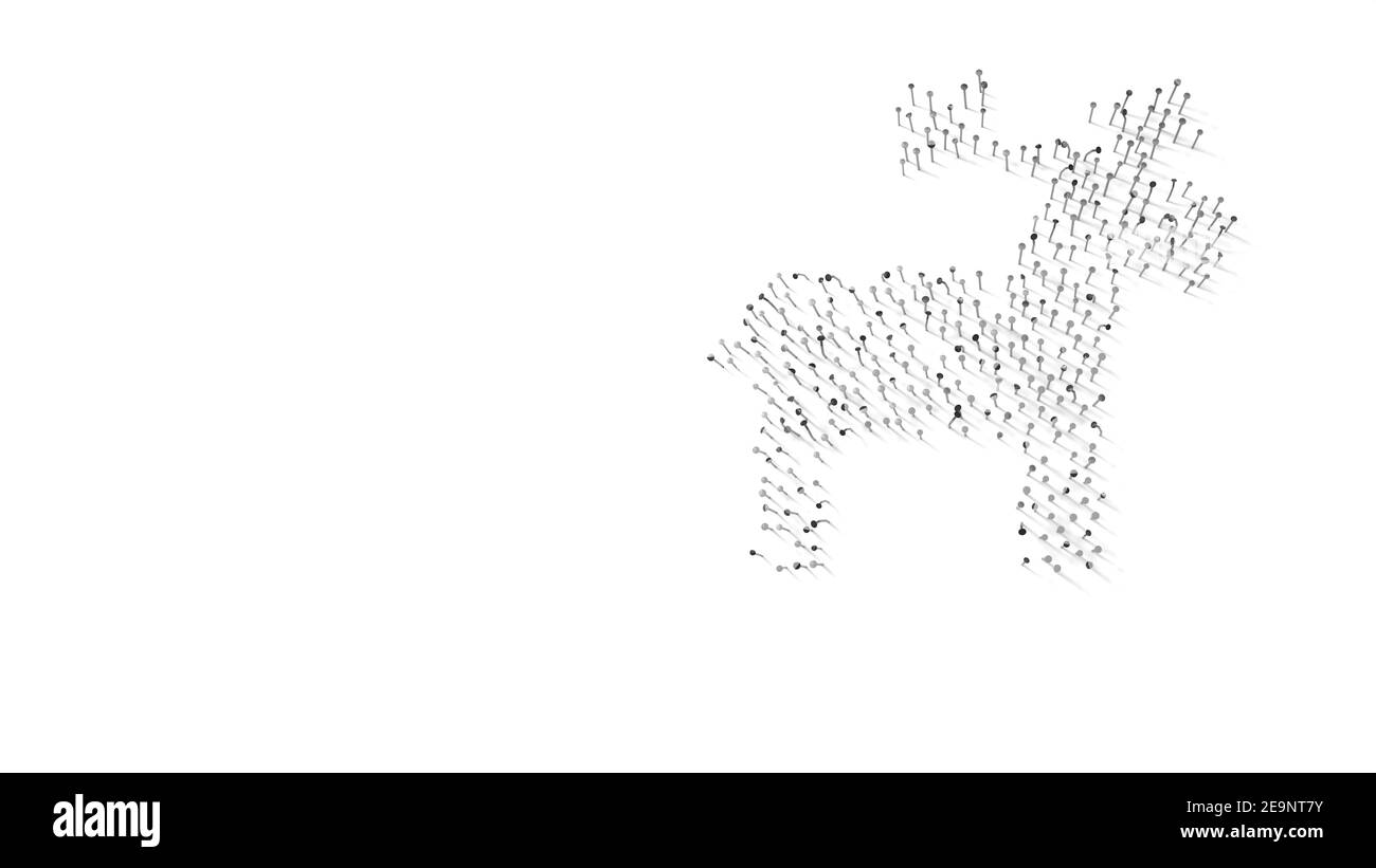 Rendering 3d di unghie in forma di simbolo di Natale renna animale con ombre isolate su sfondo bianco Foto Stock