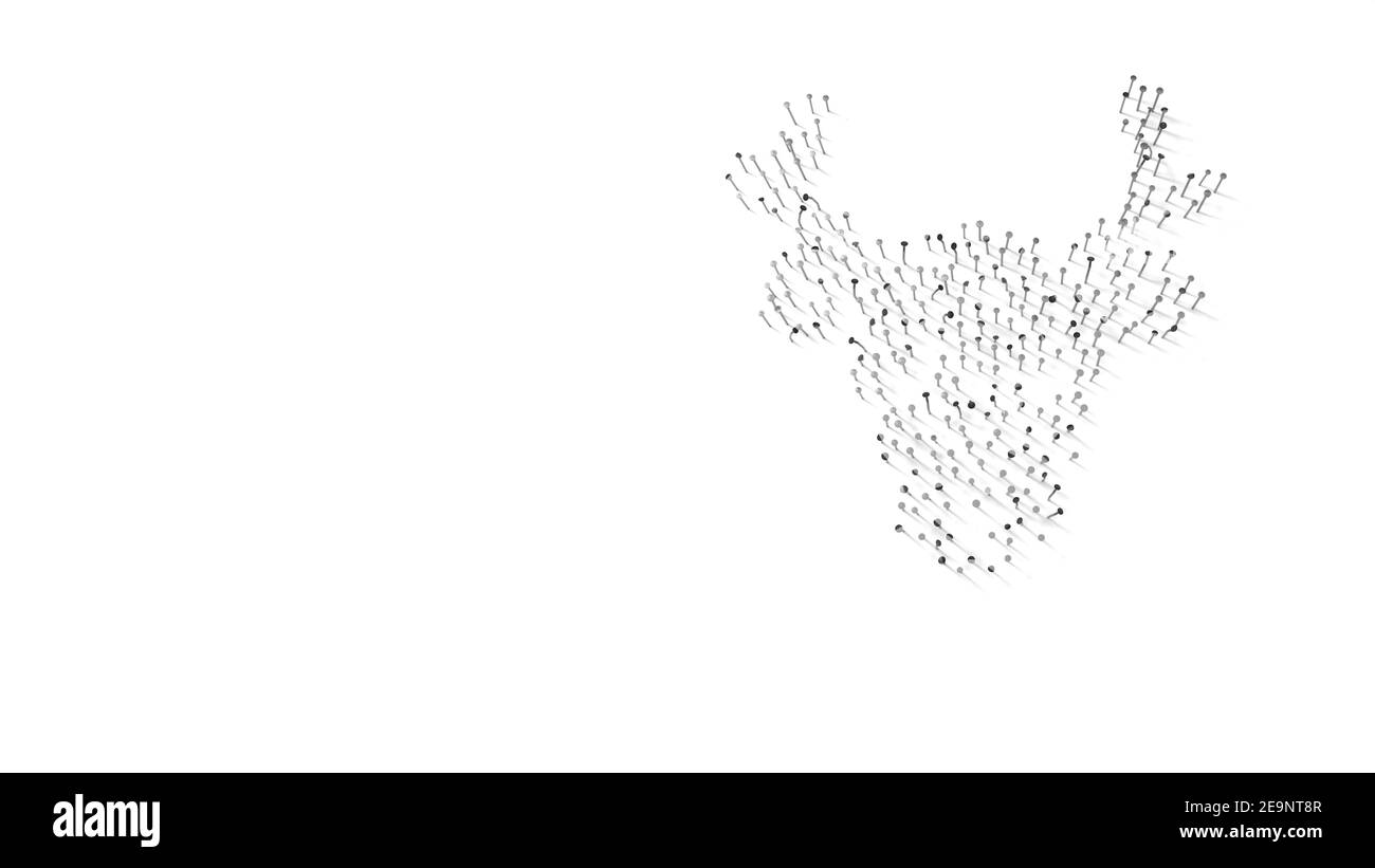 Rendering 3d di unghie in forma di simbolo di Natale renna animale con ombre isolate su sfondo bianco Foto Stock