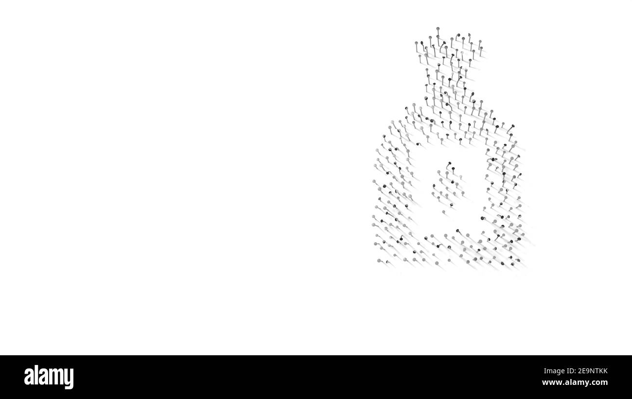 rendering 3d di chiodi a forma di simbolo di olio matraccio con goccia con ombre isolate su sfondo bianco Foto Stock