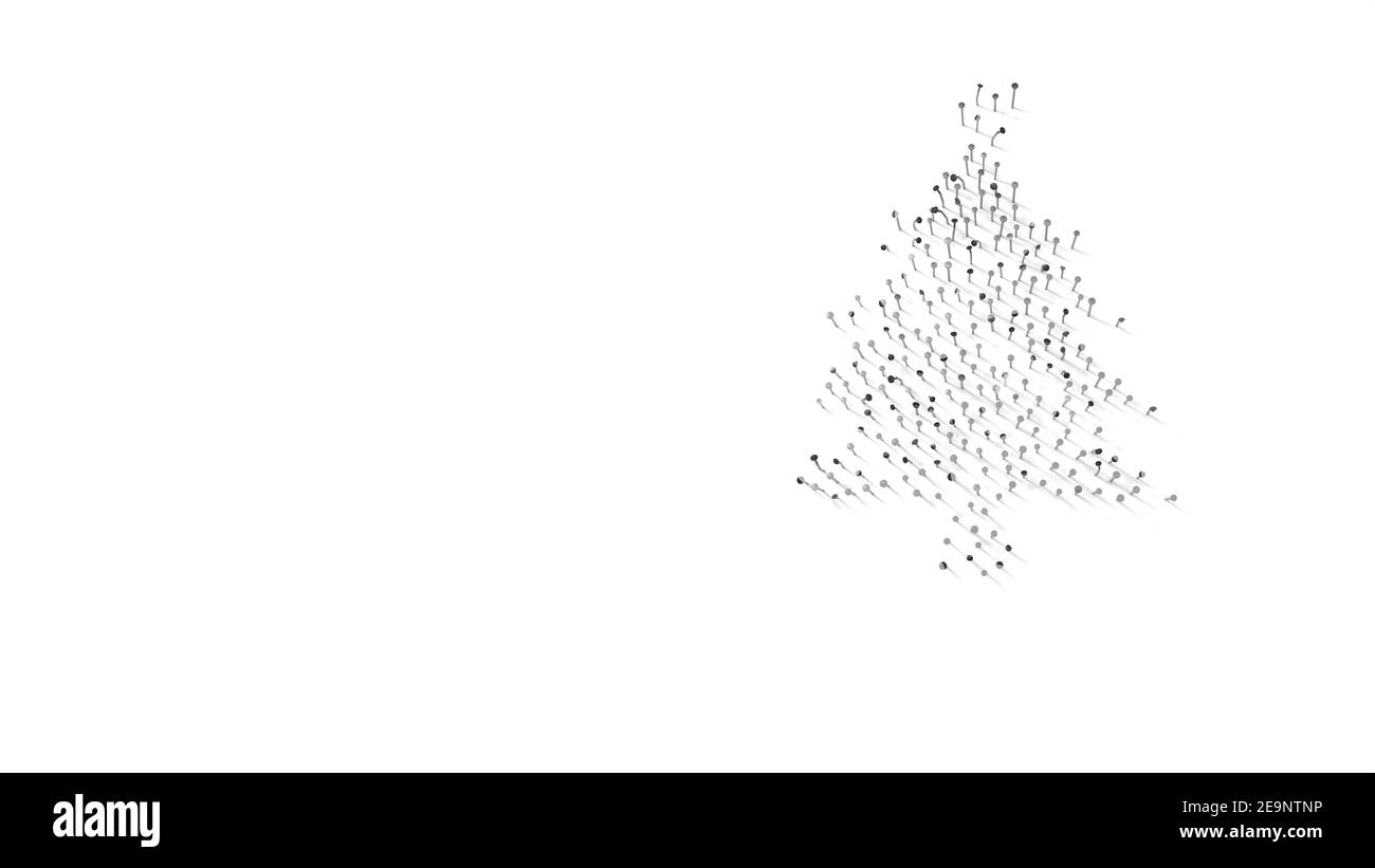 Rendering 3d di unghie in forma di simbolo di Natale albero con stella con ombre isolate su sfondo bianco Foto Stock