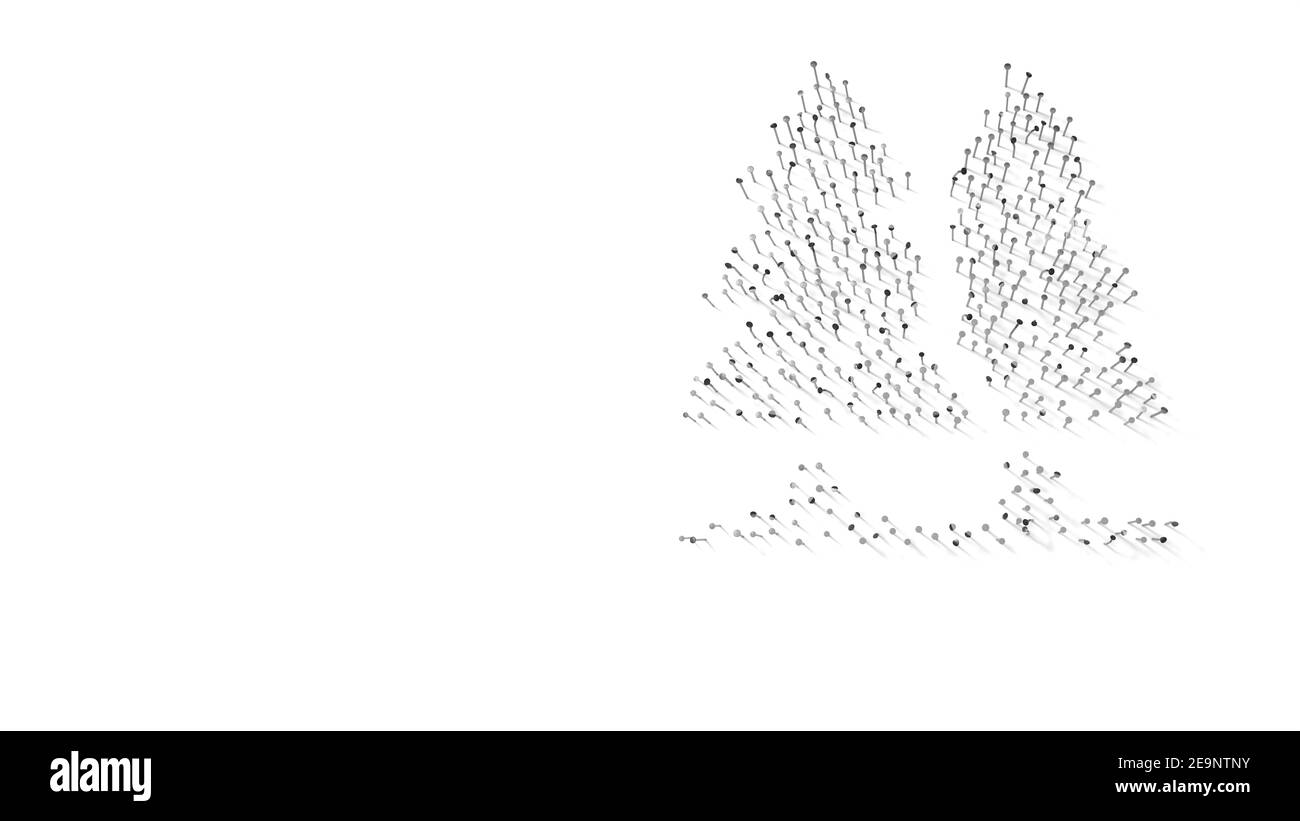 rendering 3d di unghie a forma di simbolo di pino legno o foresta con ombre isolate su sfondo bianco Foto Stock