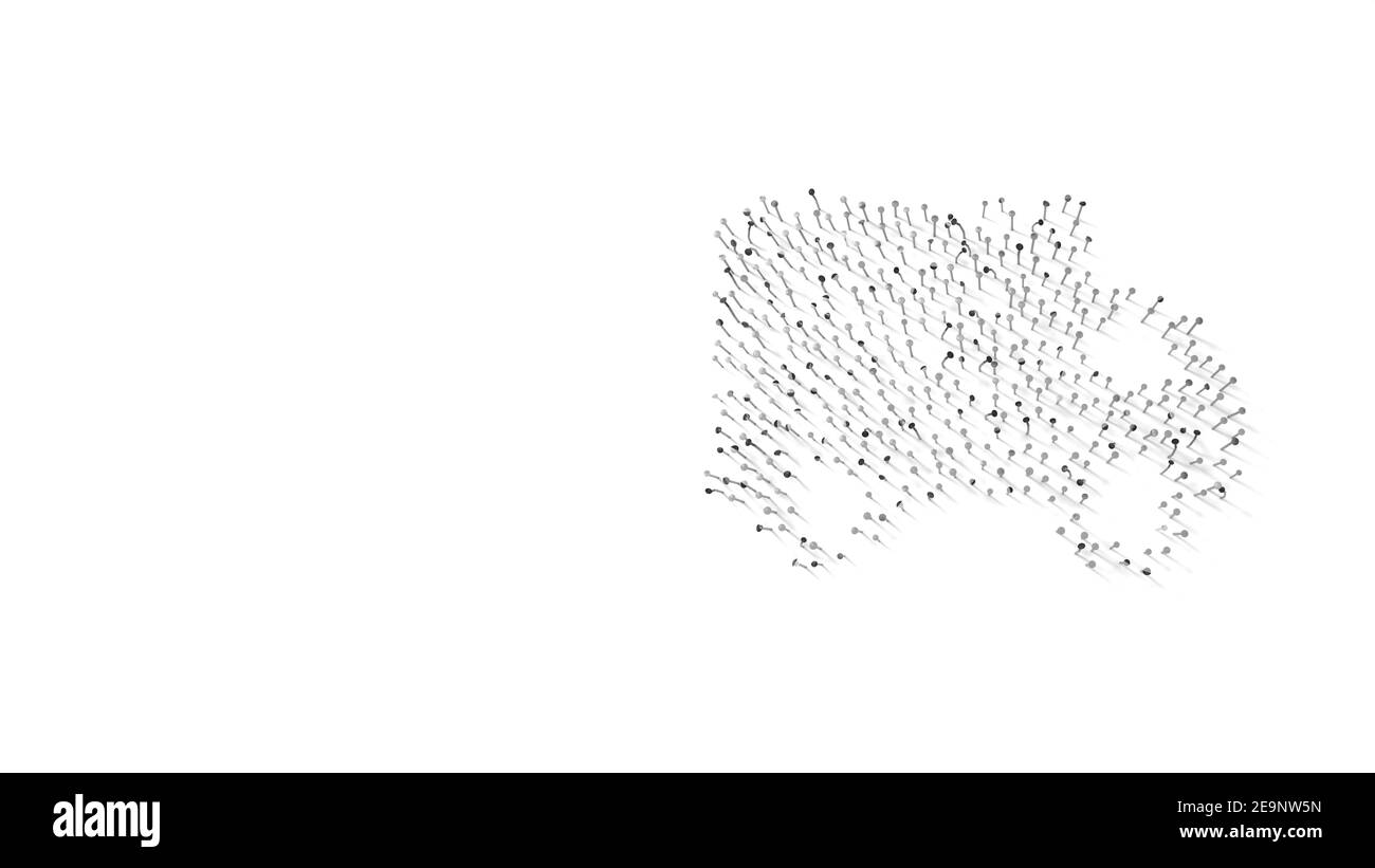 rendering 3d di chiodi a forma di simbolo del carrello dal profilo con ombre isolate su sfondo bianco Foto Stock