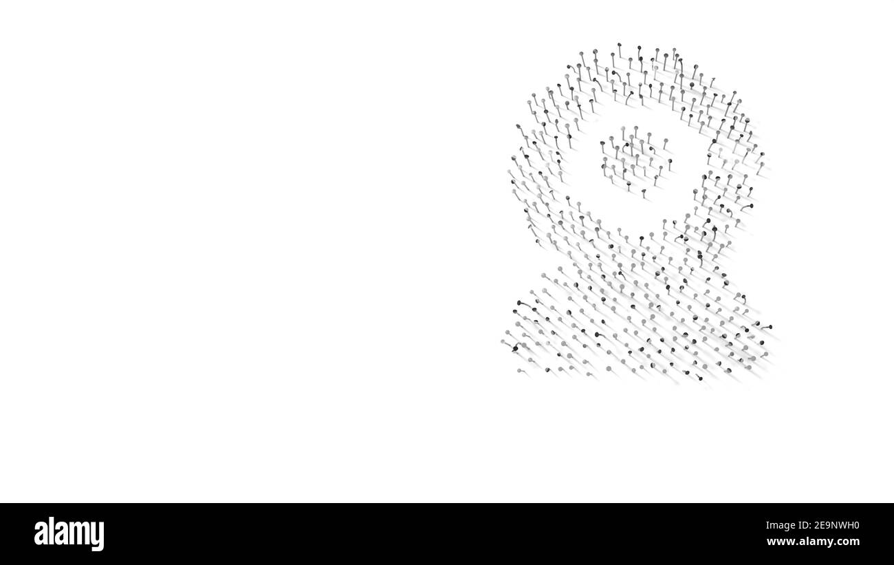 rendering 3d delle unghie in forma di simbolo del nastro telecamera per la registrazione con ombre isolate su sfondo bianco Foto Stock