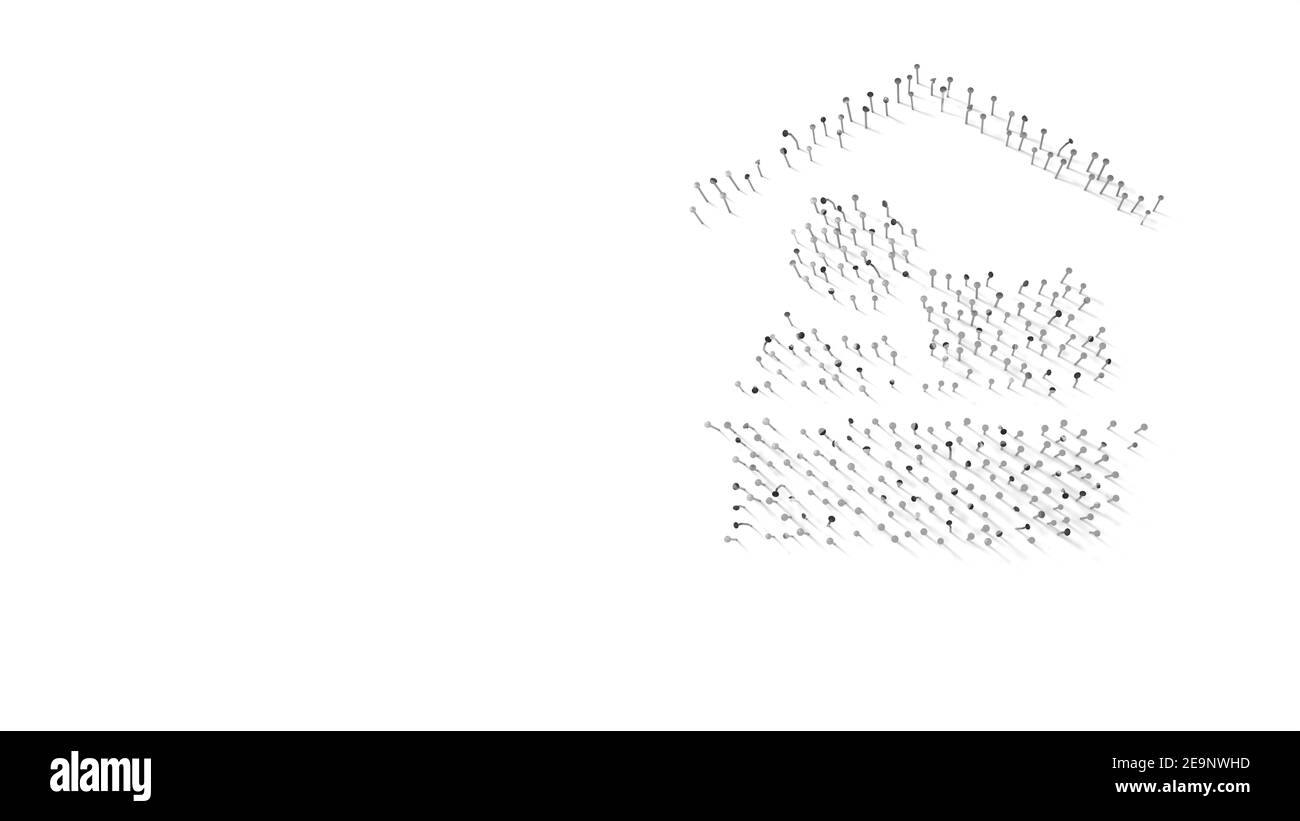 rendering 3d delle unghie a forma di simbolo del lavoro a casa e al computer, ufficio domestico con ombre isolate su sfondo bianco Foto Stock