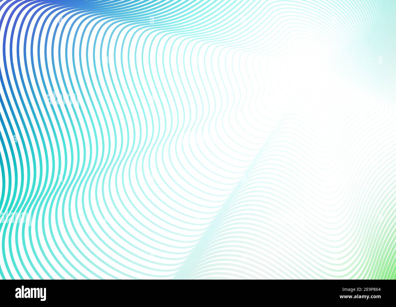 Design a onda, sfondo con effetto flash. Gradiente turchese, blu, verde, bianco. Disegno futuristico di linea. Astrazione colorata vettoriale. EPS10 Illustrazione Vettoriale