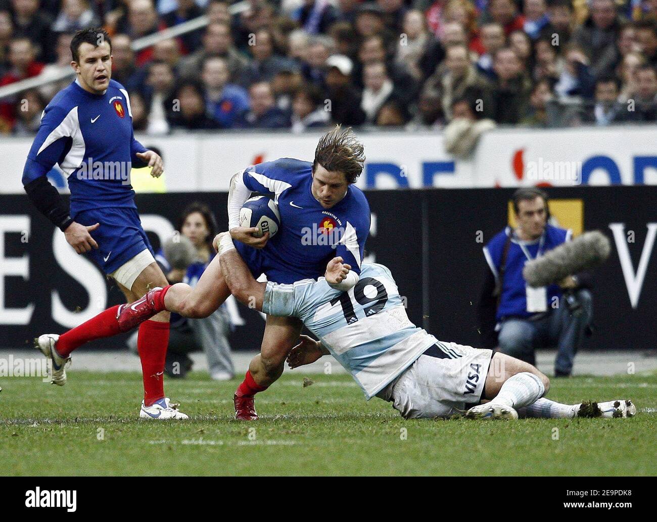 Damien Traille e Cedric Heymans in Francia durante la prova di rugby, Francia contro Argentina allo Stade di Francia a Saint Denis, vicino a Parigi, Francia il 25 novembre 2006. La Francia ha vinto il 27-26. Foto di Liegig Christian/ABACAPRESS.COM Foto Stock