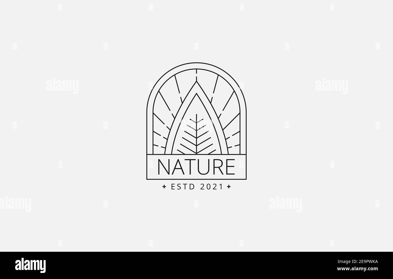 Modello di logo Vector Design of Leaf Vintage Badge Emblem per il marchio di prodotti aziendali biologici, naturali e ambientali Illustrazione Vettoriale