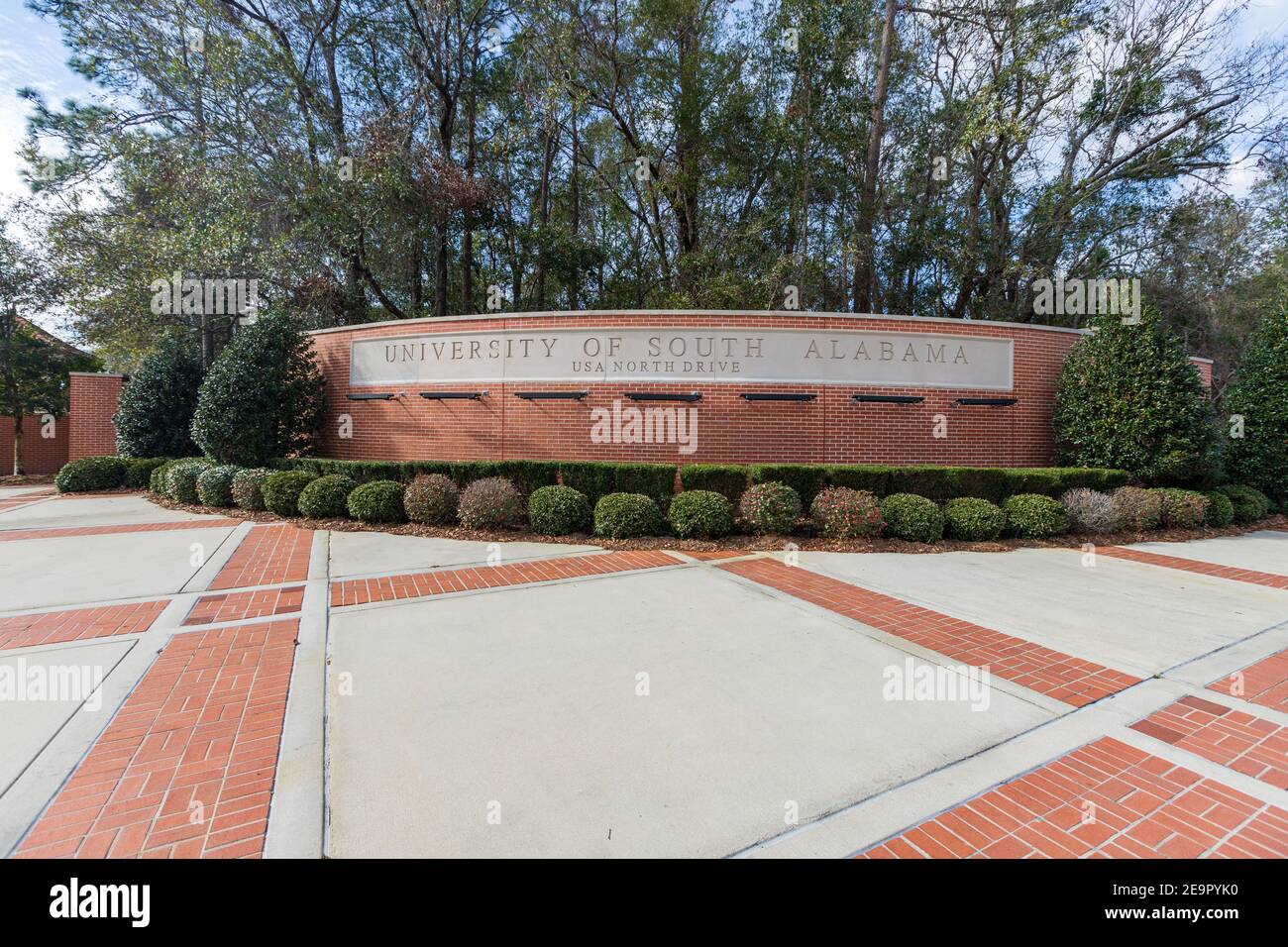 Mobile, al - 30 gennaio 2021: Cartello d'ingresso per l'Università dell'Alabama del Sud Foto Stock