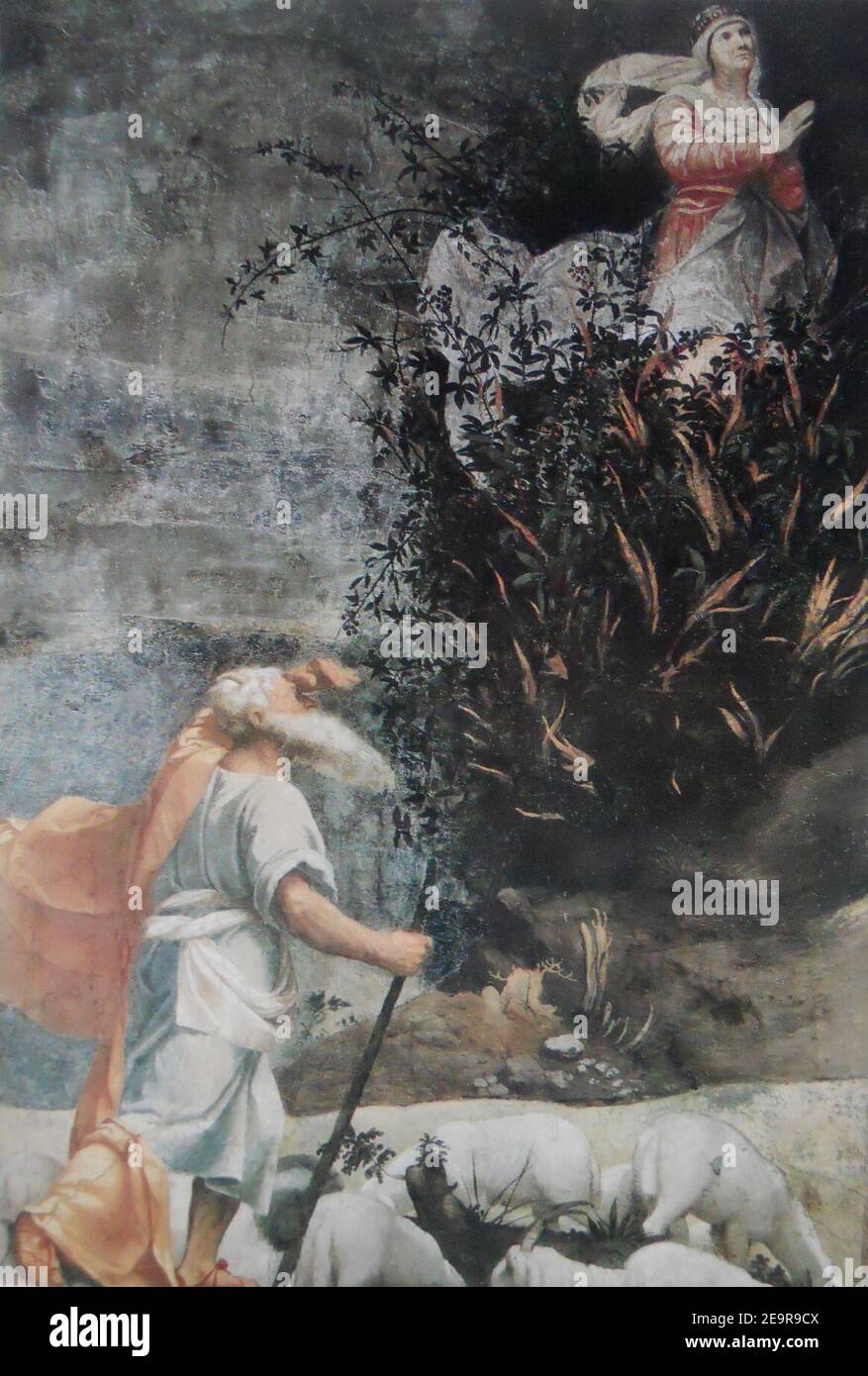 Mosè e il roveto ardente (Moretto). Foto Stock