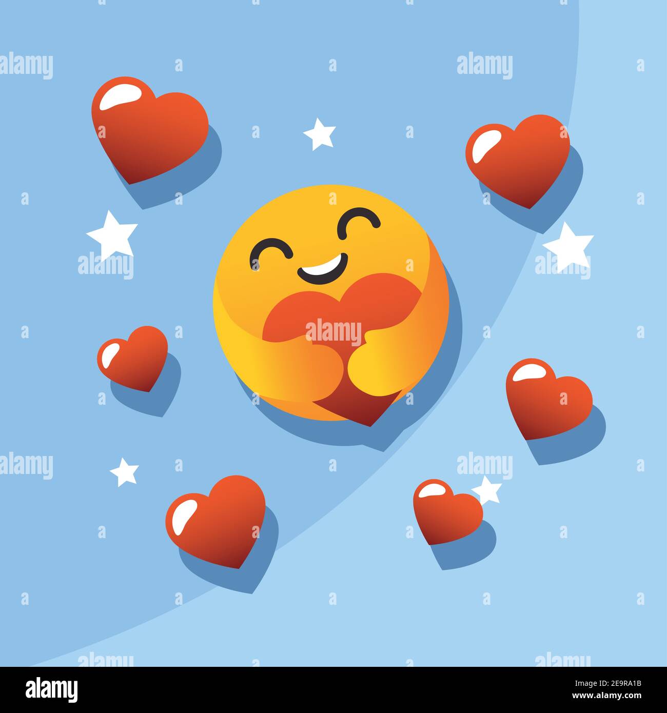 Emoji hugging heart face design, Emoticon cartoon espressione e social media tema illustrazione vettoriale Illustrazione Vettoriale