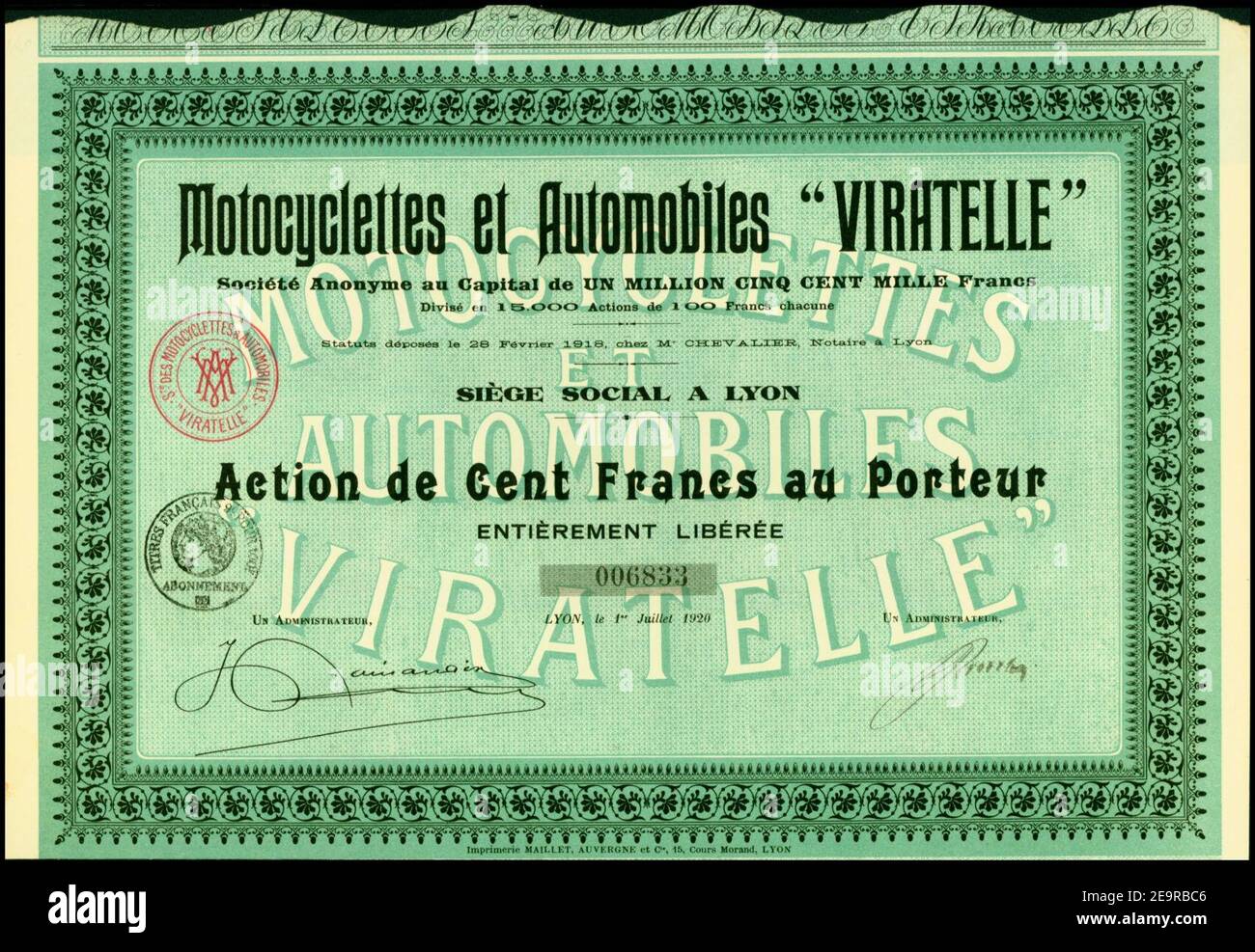 Motociclettes et Automobiles Viratelle 1920. Foto Stock