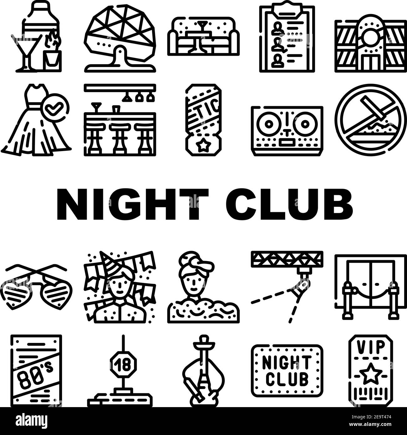 Night Club Dance Party Collection icone Set Vector Illustrazione Vettoriale