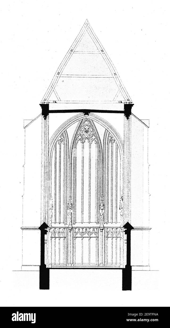 MZK 001 Nr 08 Die gothische Kirche Maria am Gestade in Wien - Tafel - Querschnitt des chores mit Dachstul. Foto Stock