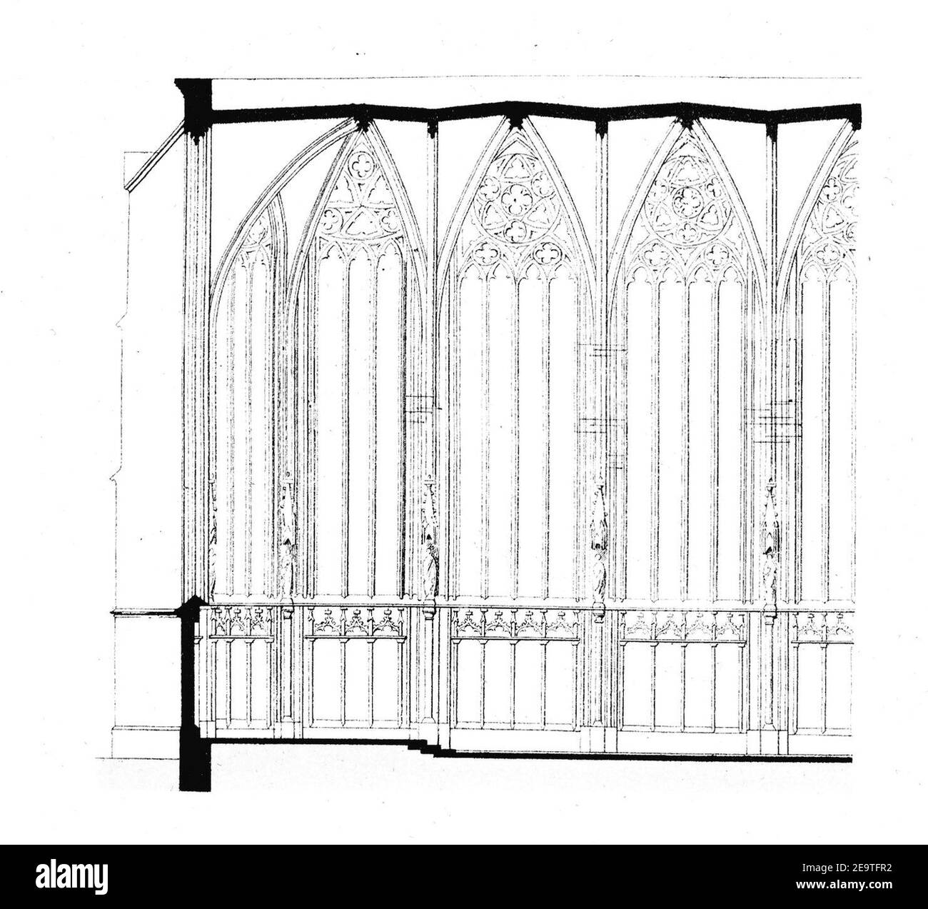 MZK 001 Nr 08 Die gothische Kirche Maria am Gestade in Wien - Tafel - Längendurchschnitt des chores. Foto Stock