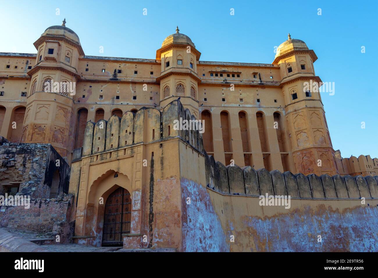Famoso forte ambra di fronte città rosa nello stato di Rajasthan, india. Foto Stock