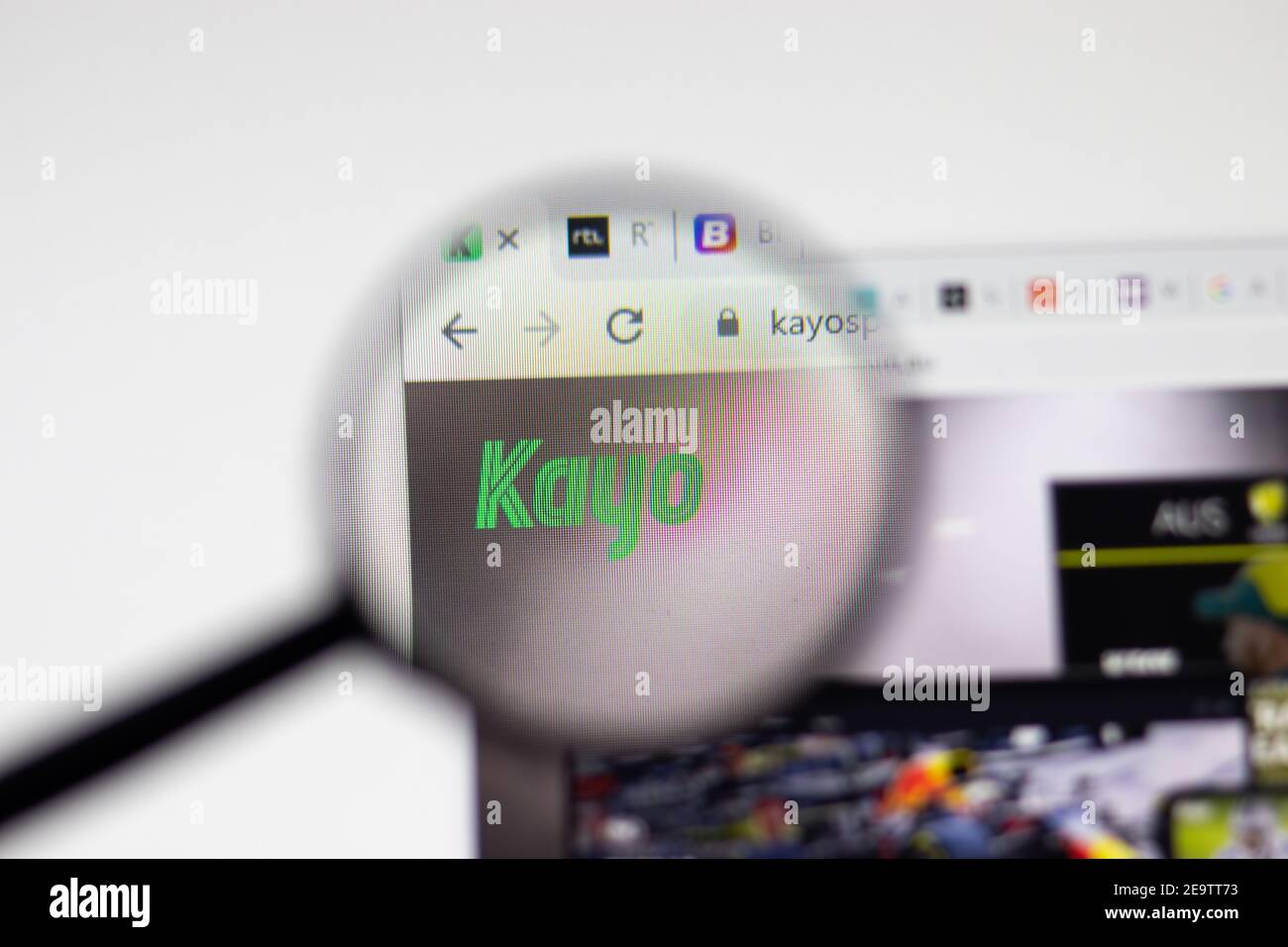 Los Angeles, Stati Uniti d'America - 1 Febbraio 2021: Pagina web di Kayo. Kayosports.com.au logo sullo schermo, editoriale illustrativo Foto Stock