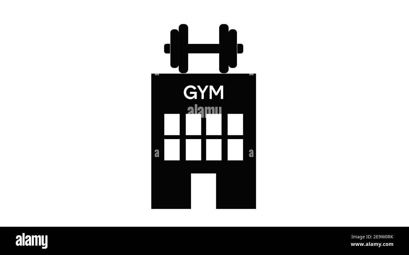 Vettore isolato Illustrazione di una palestra. Icona della palestra in bianco e nero con un simbolo della Dumbbell Illustrazione Vettoriale
