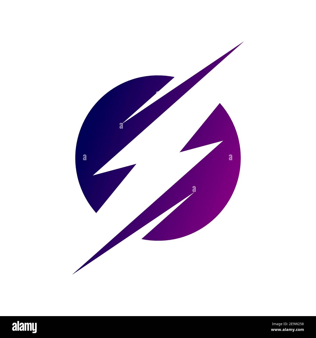 Logo Lightning Bolt. Icona elettricità. Segnale energia elettrica. Sfumatura blu viola. Bullone passante in un cerchio. Simbolo di alimentazione o flash. Velocità,veloce. Vettore Illustrazione Vettoriale