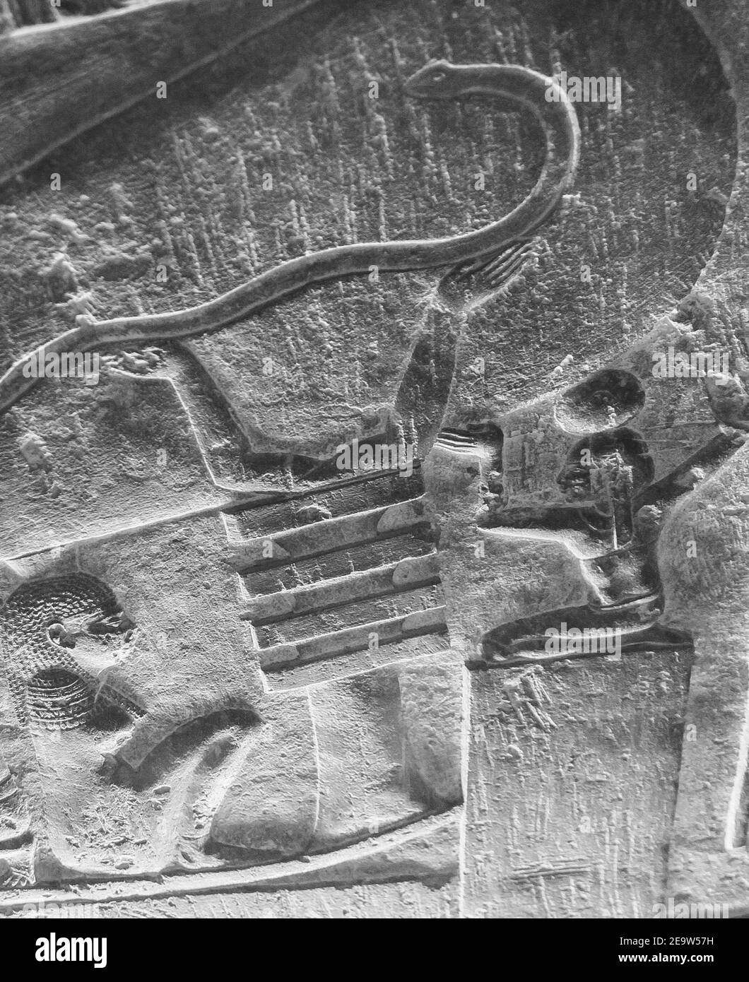 Egitto, tempio di Dendera, in una stanza, scena strana chiamata 'lampadina', a volte (erroneamente) visto come una prova che gli antichi Egiziani conoscevano l'elettricità. Foto Stock