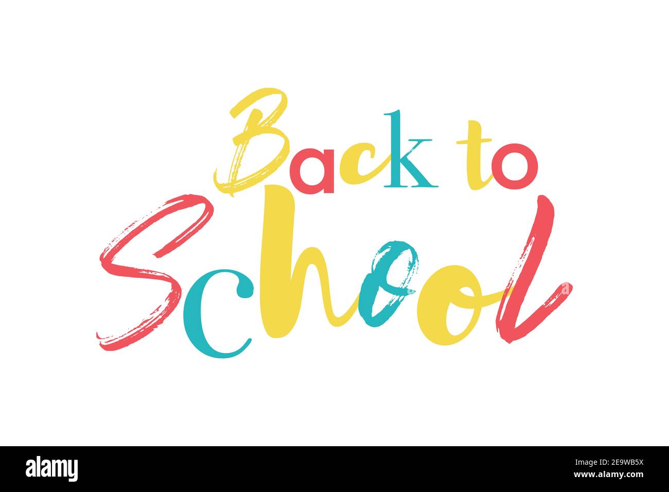 Disegno grafico colorato, divertente e allegro di un detto 'Back to School' in rosso, giallo, blu. Tipografia sperimentale, divertente e creativa. Foto Stock