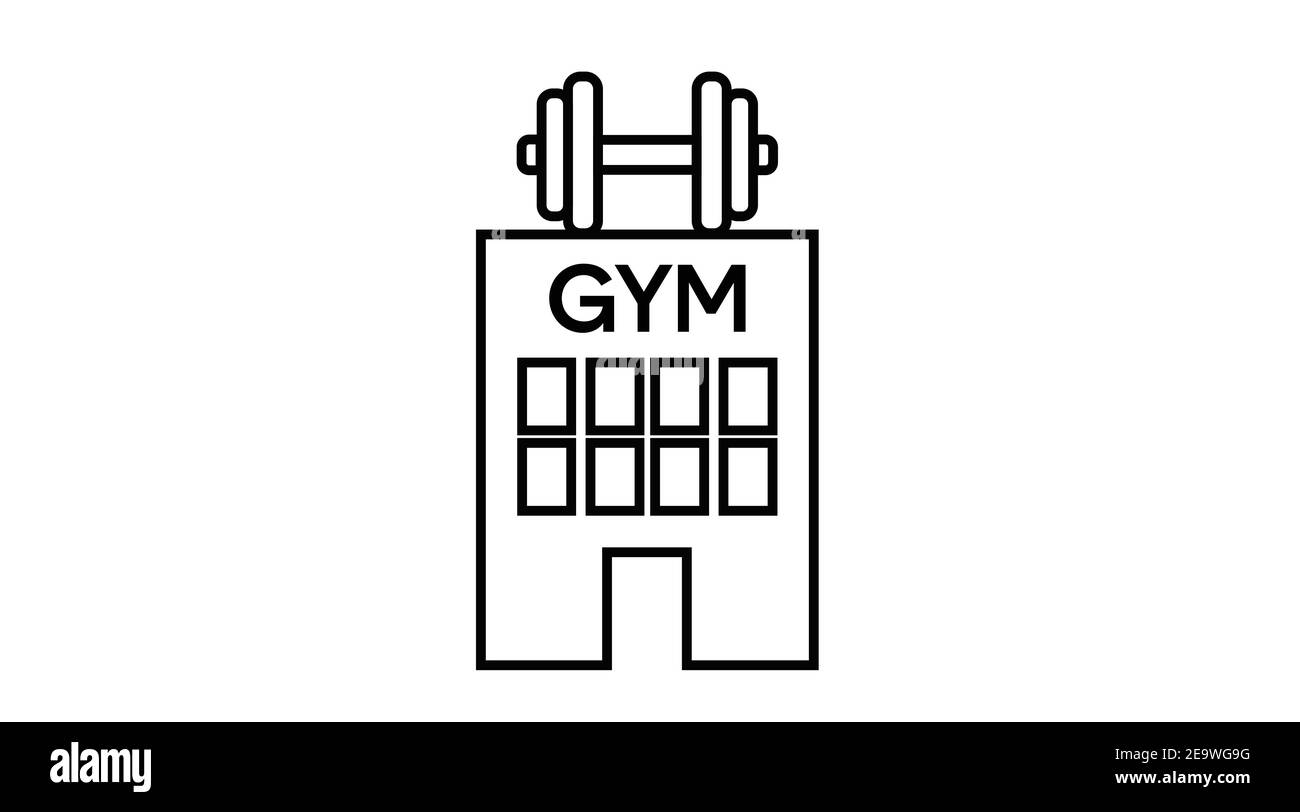 Vettore isolato Illustrazione di una palestra. Icona della palestra in bianco e nero con un simbolo della Dumbbell Illustrazione Vettoriale