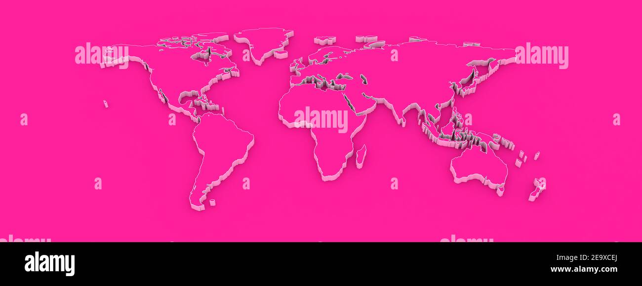 Illustrazione 3D di Pink World Map con luce e ombra Foto Stock