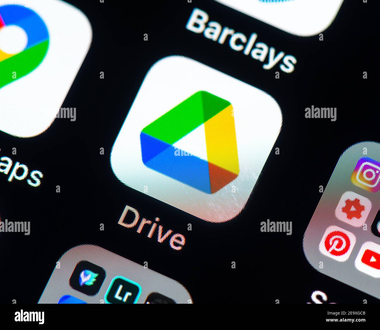 Icona dell'app Google Drive sulla schermata di Apple iPhone. Google Drive è un servizio di archiviazione e sincronizzazione dei file. Foto Stock