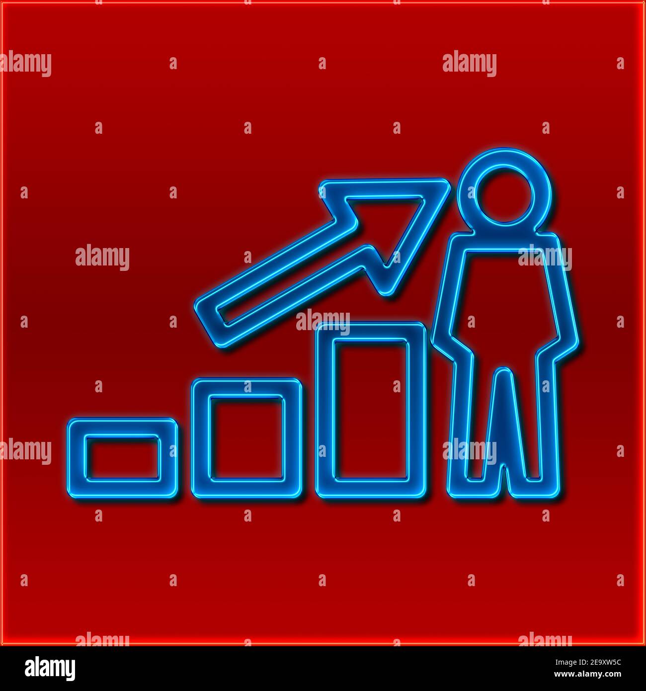 Grafico a barre con umano nel disegno di un neon segno Foto Stock