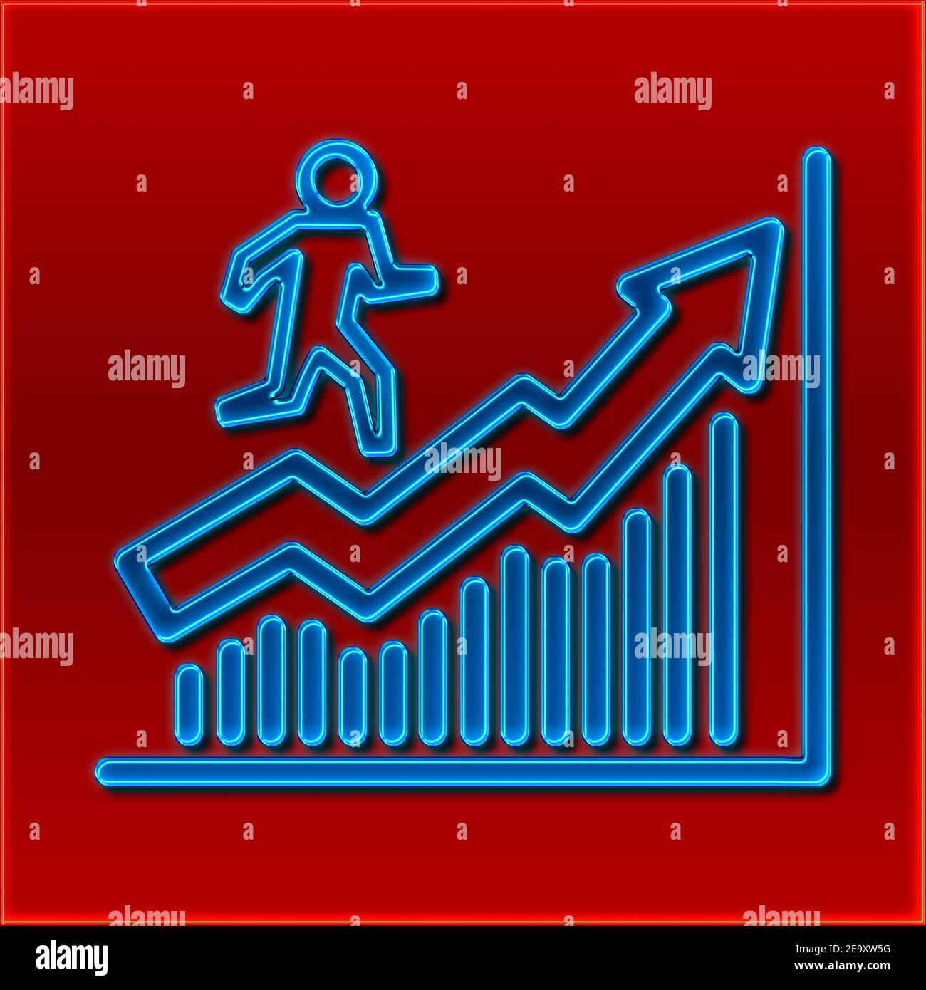 Grafico a barre con umano nel disegno di un neon segno Foto Stock