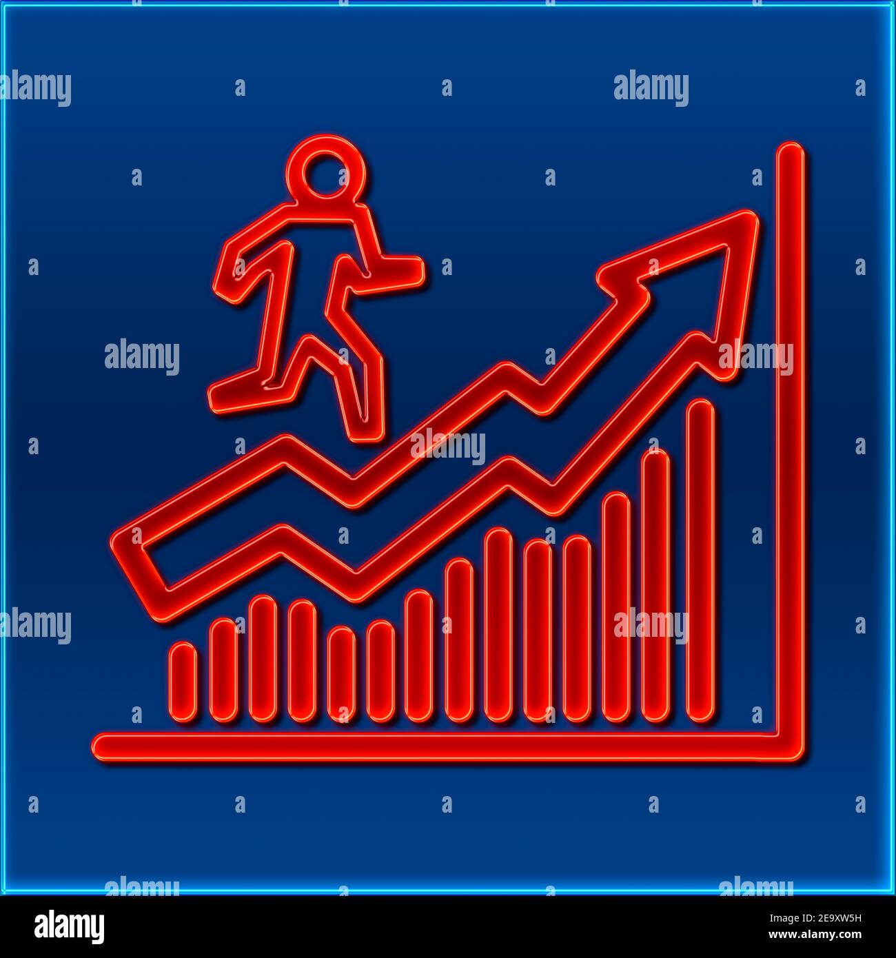 Grafico a barre con umano nel disegno di un neon segno Foto Stock