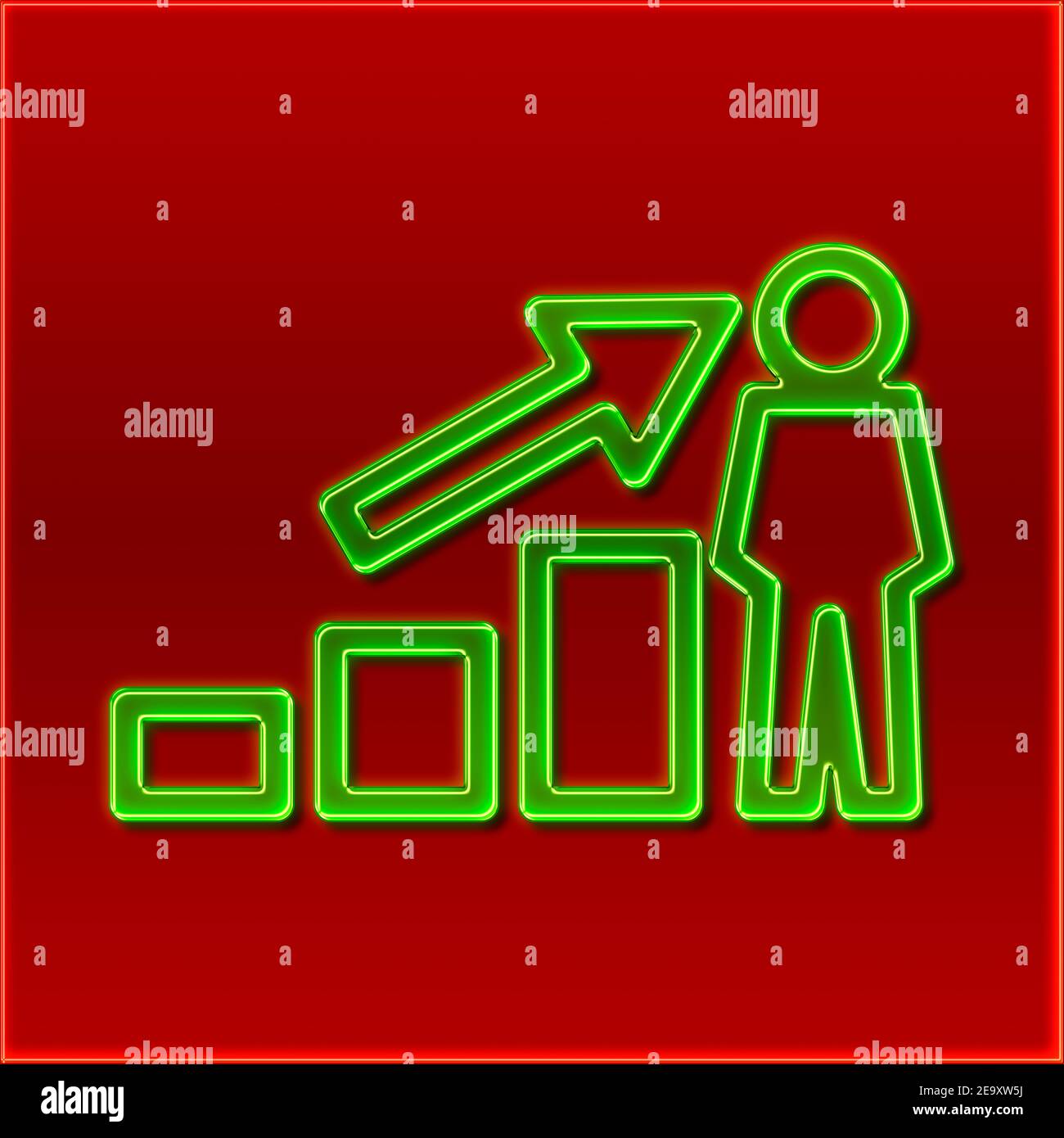 Grafico a barre con umano nel disegno di un neon segno Foto Stock